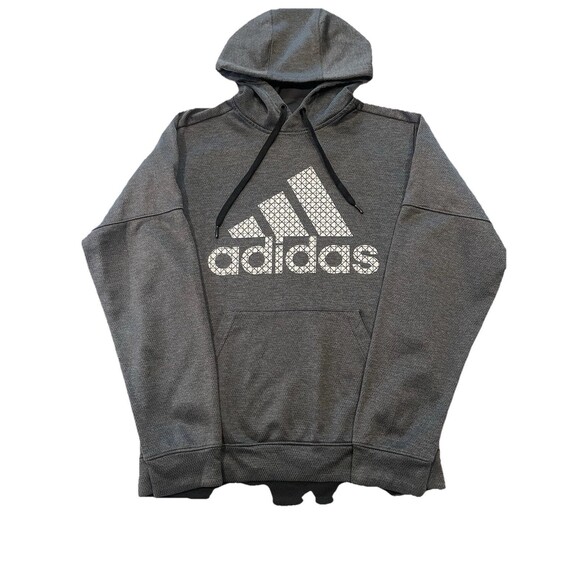 Adidas Mens Climawarm Pullover Gray Hooded Sweatshirt Sz M - Picture 1 of 11